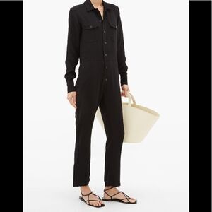 Women’s White Story Button Down Black Minimalist Jumpsuit Romper Sz M